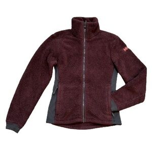 HELLY HANSEN soft & cozy fleece burgundy zip up teddy jacket. Pockets.